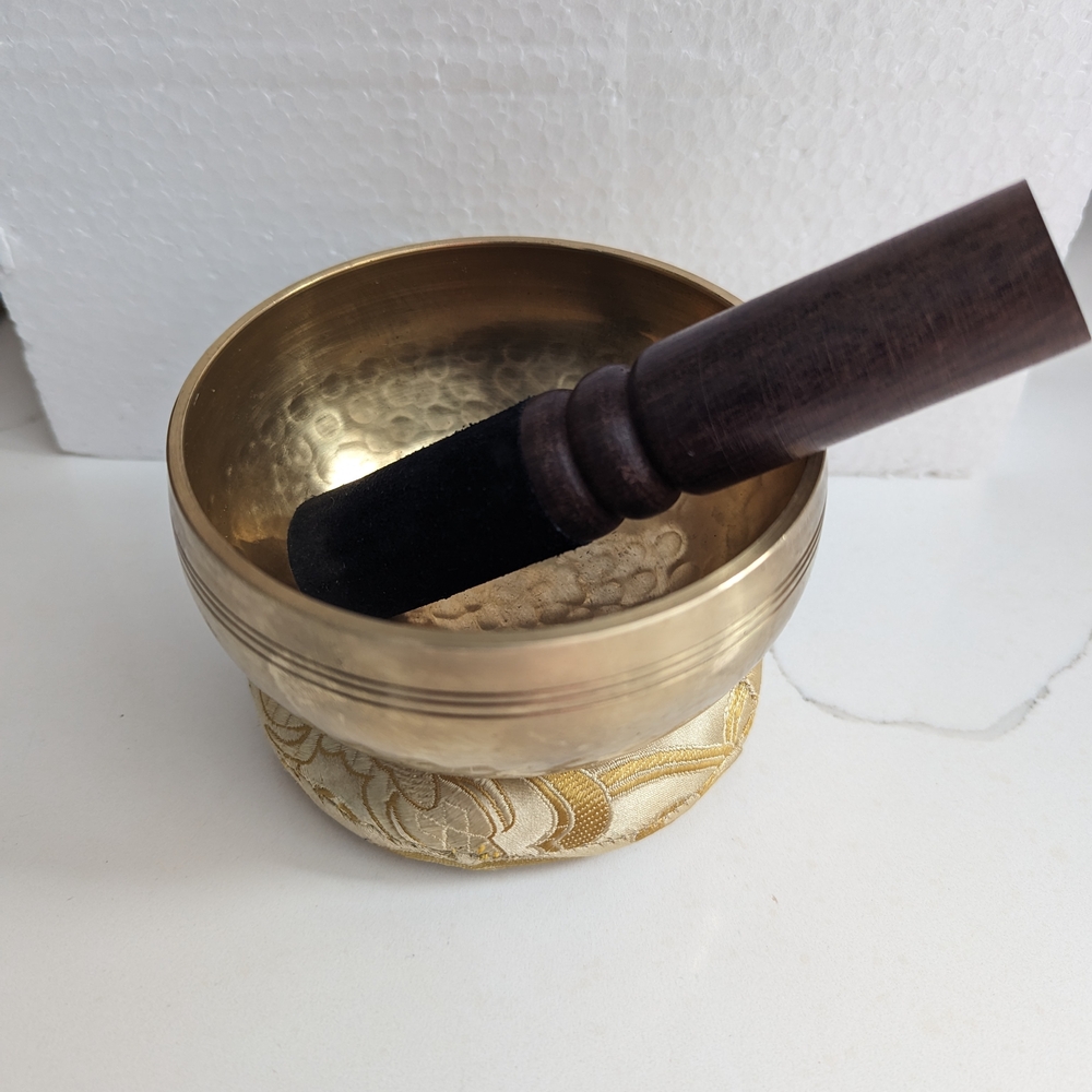 Gold Singing Bowl with Gold and Yellow Cushion (3pc)